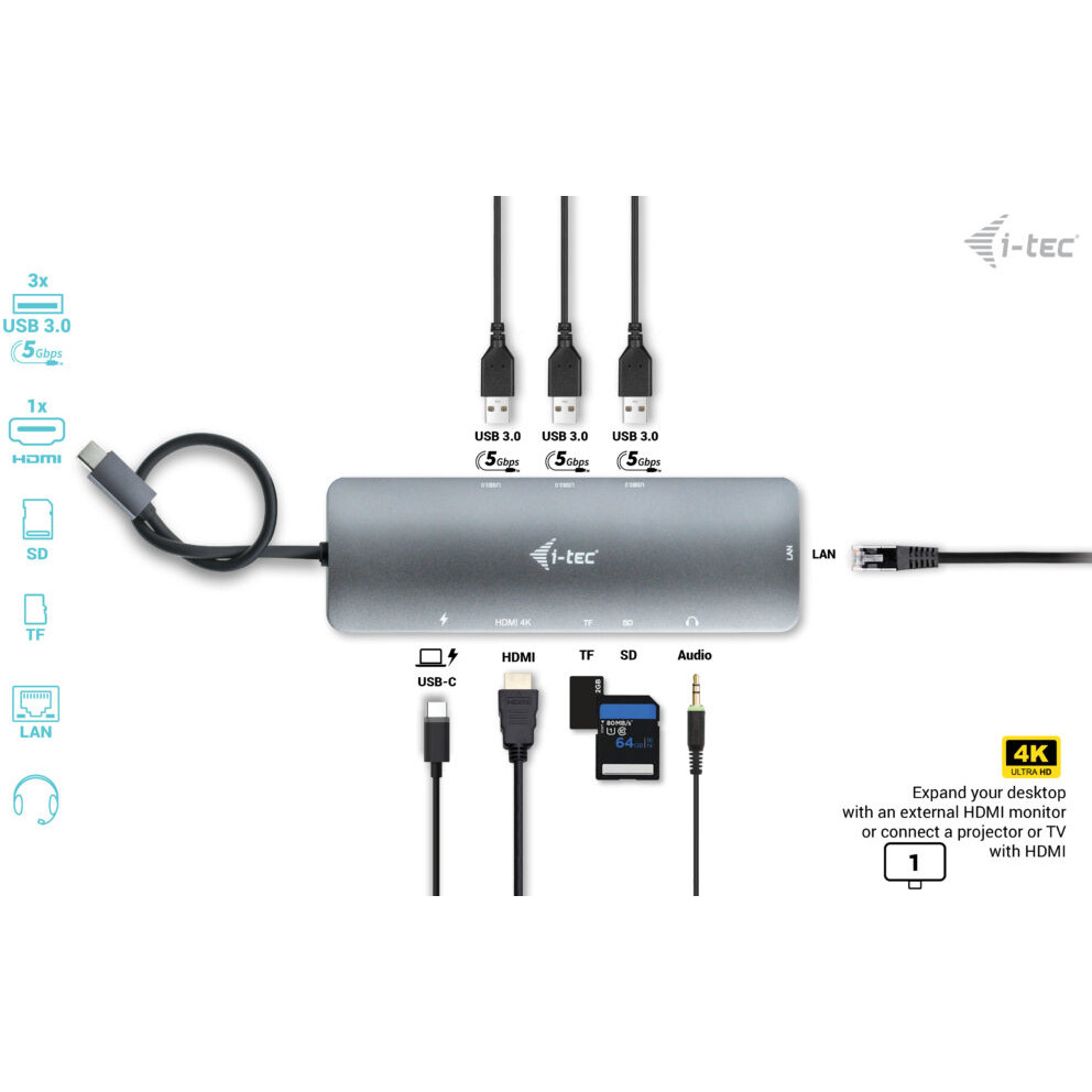 Docking Station I-TEC D i-tec Metal USB-C Nano 4K HDMI LAN + Power Delivery-13