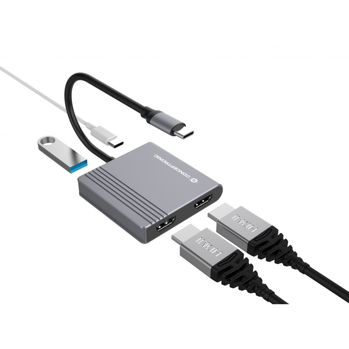 Dock CONCEPTRONIC 4-1 USB-C->2xHDMI/USB-A/100WPD 25cm-2