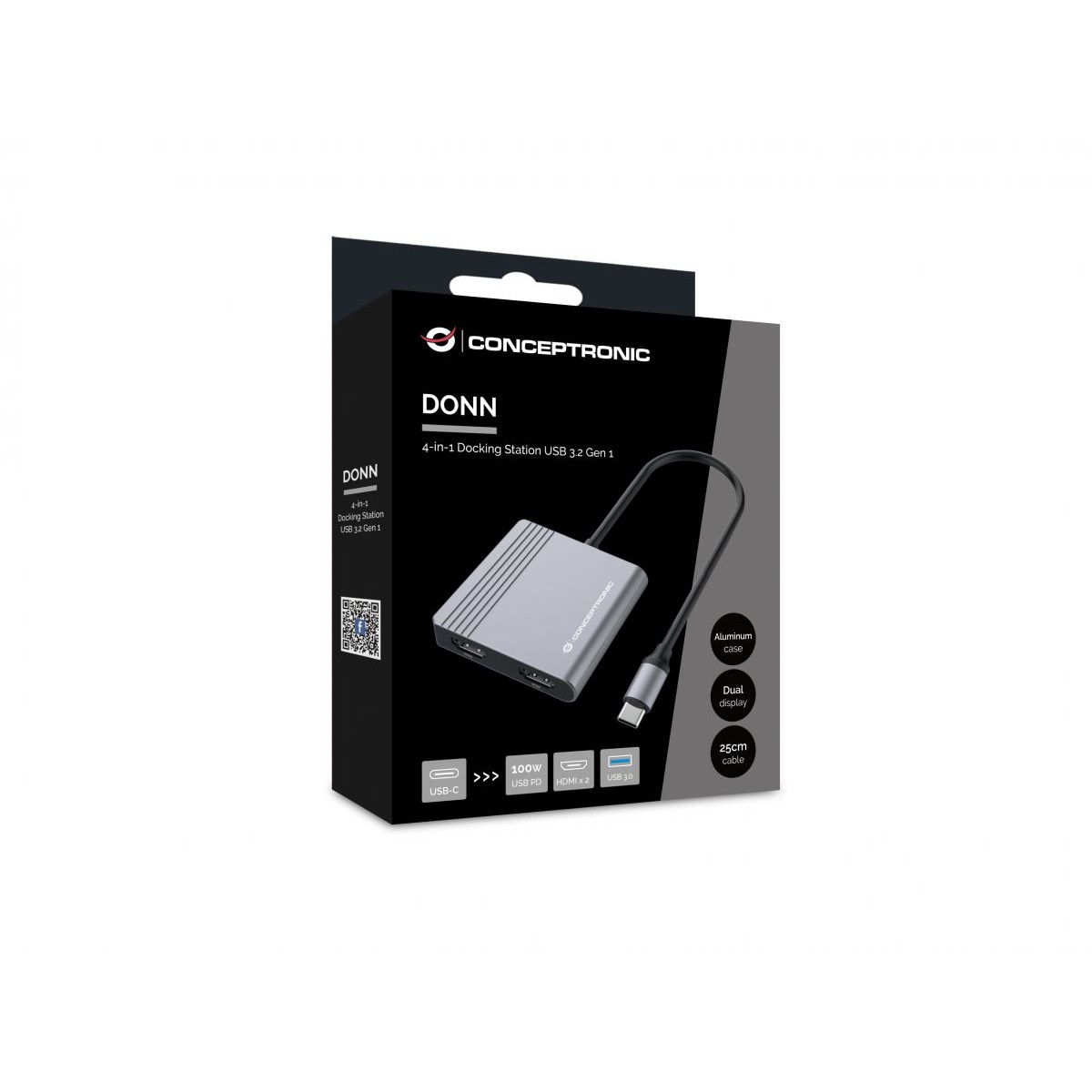 Dock CONCEPTRONIC 4-1 USB-C->2xHDMI/USB-A/100WPD 25cm-4