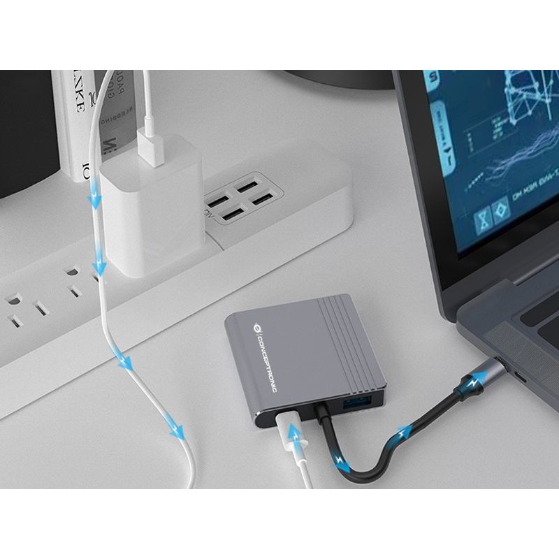 Dock CONCEPTRONIC 4-1 USB-C->2xHDMI/USB-A/100WPD 25cm-5