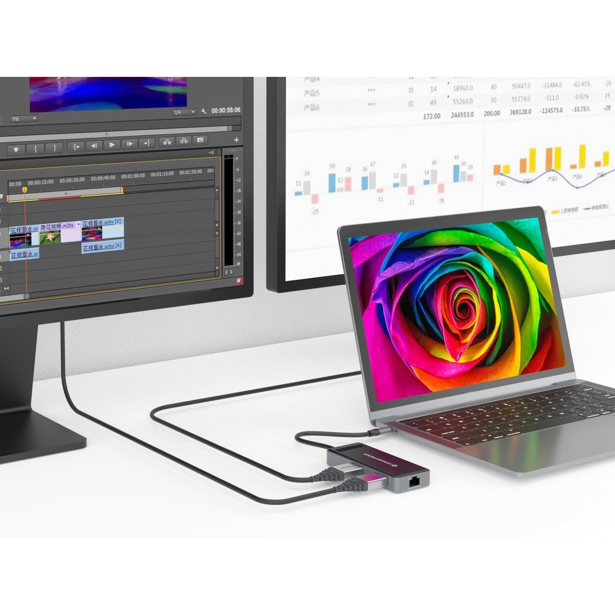 Dock CONCEPTRONIC 7-1 USB-C->2xHDMI/3xUSB-A/GbE/+ 25cm-8