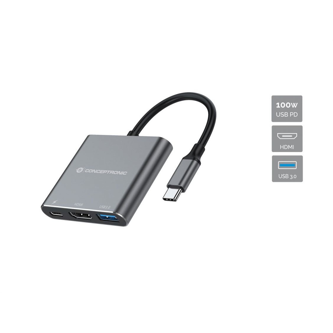 Adapter CONCEPTRONIC 3-1 Dock USB-C->HDMI/USB-A/100WPD 25cm-0