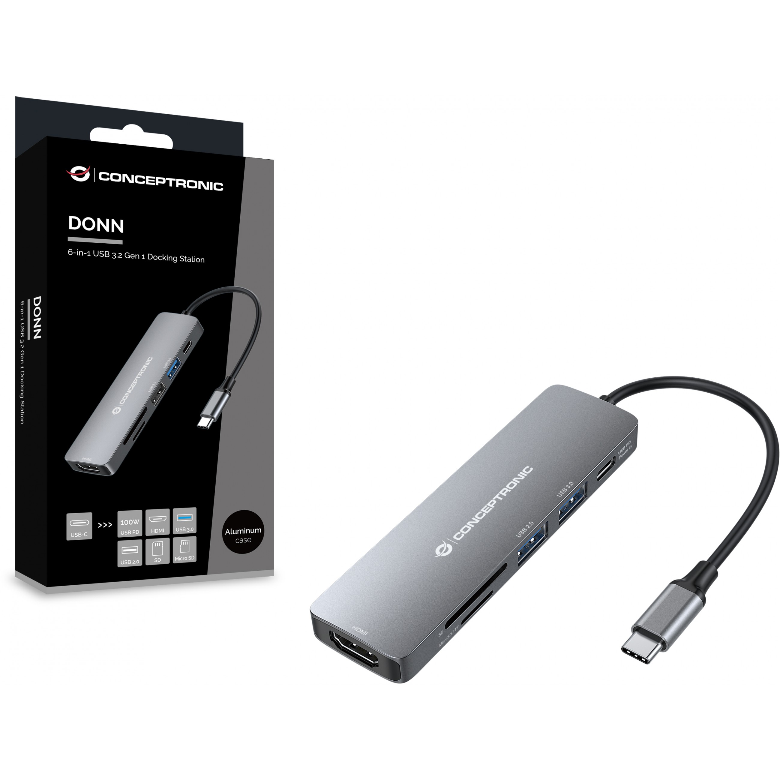 Dock CONCEPTRONIC 6-1 USB-C->HDMI/2xUSB-A/SD/TF/+ 15cm-2