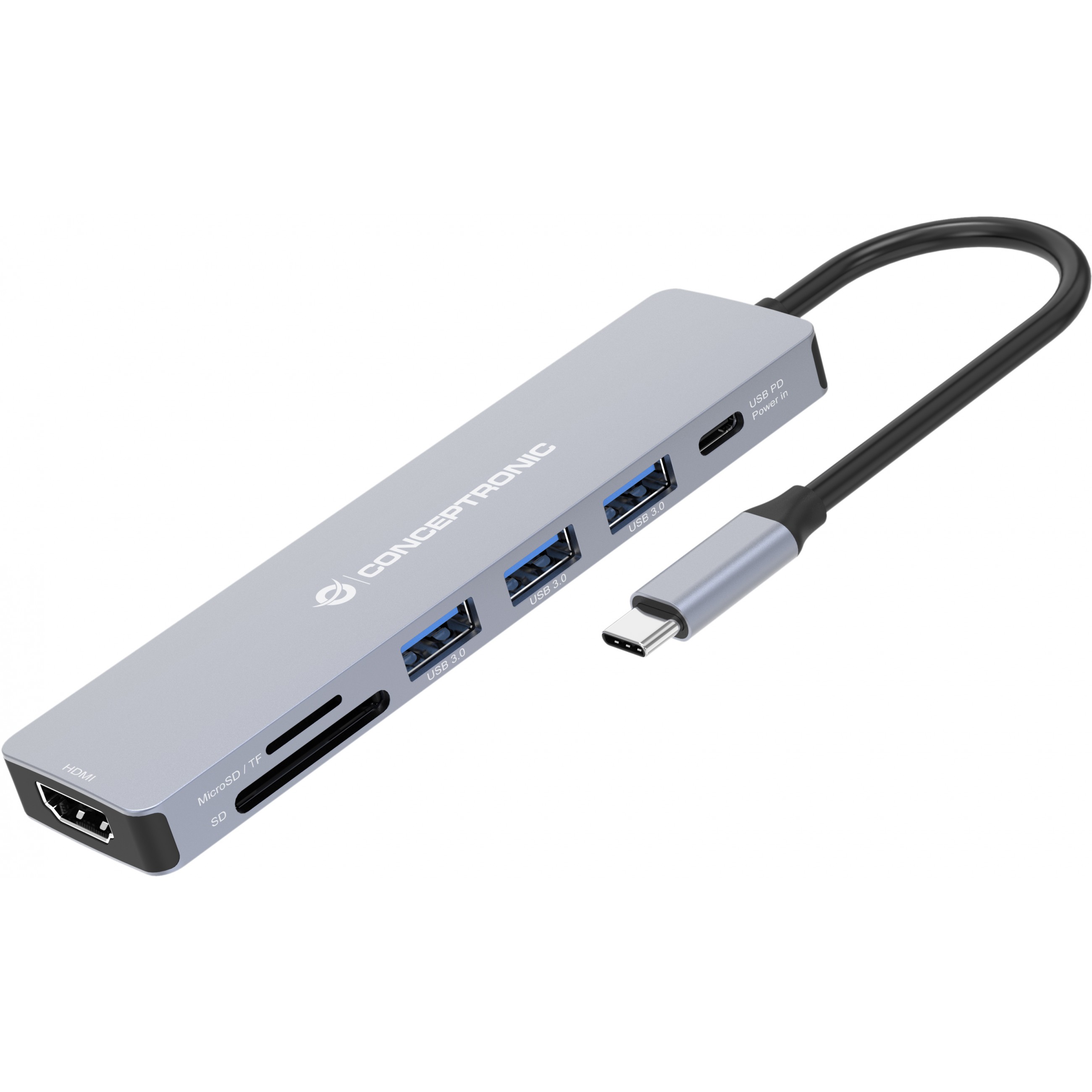 Dock CONCEPTRONIC 7-1 USB-C->HDMI/3xUSB-A/SD/TF/+ 25cm-2