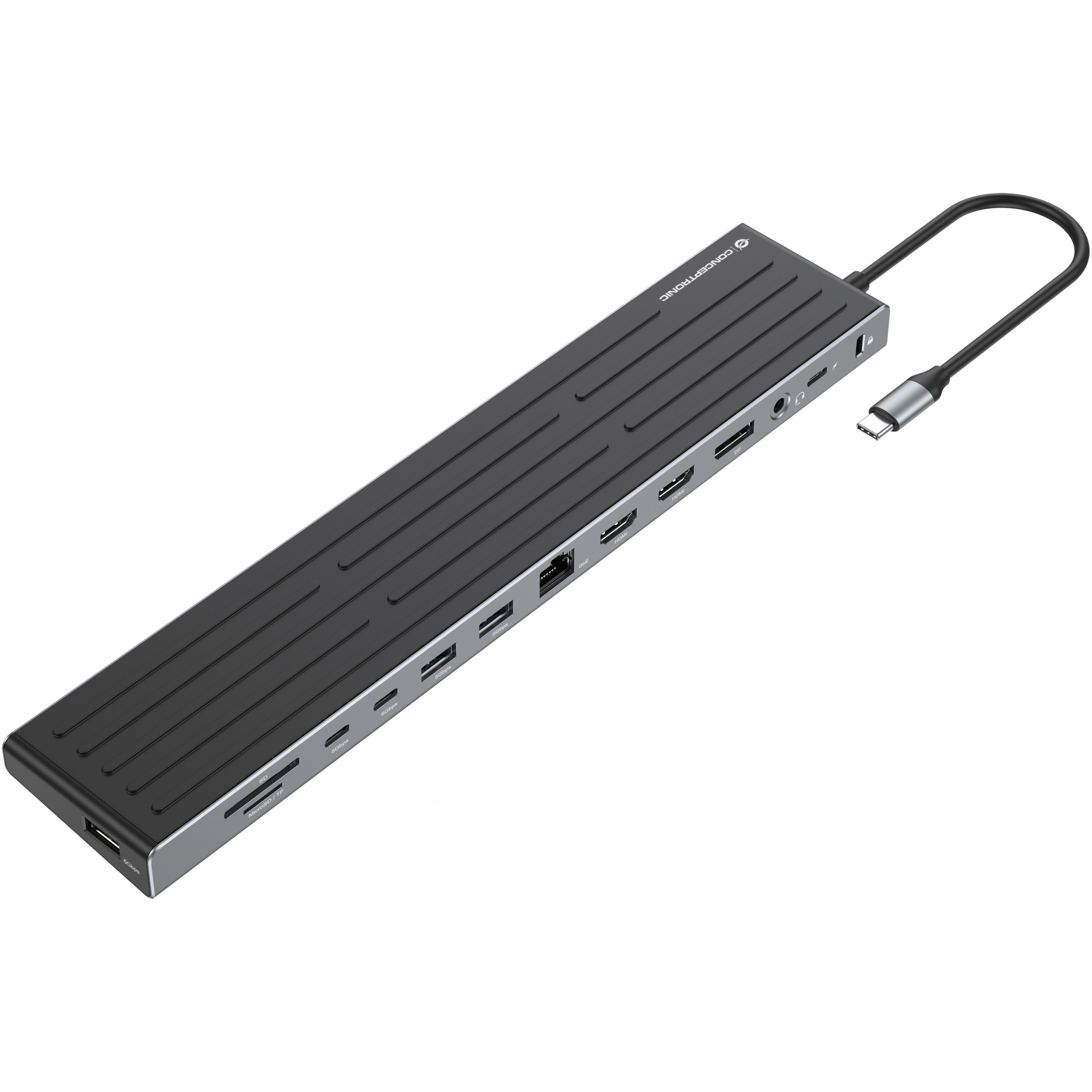Dock CONCEPTRONIC 14-1 USB-C->2xHDMI/DP/2xUSB-C/+ 18cm sw-1