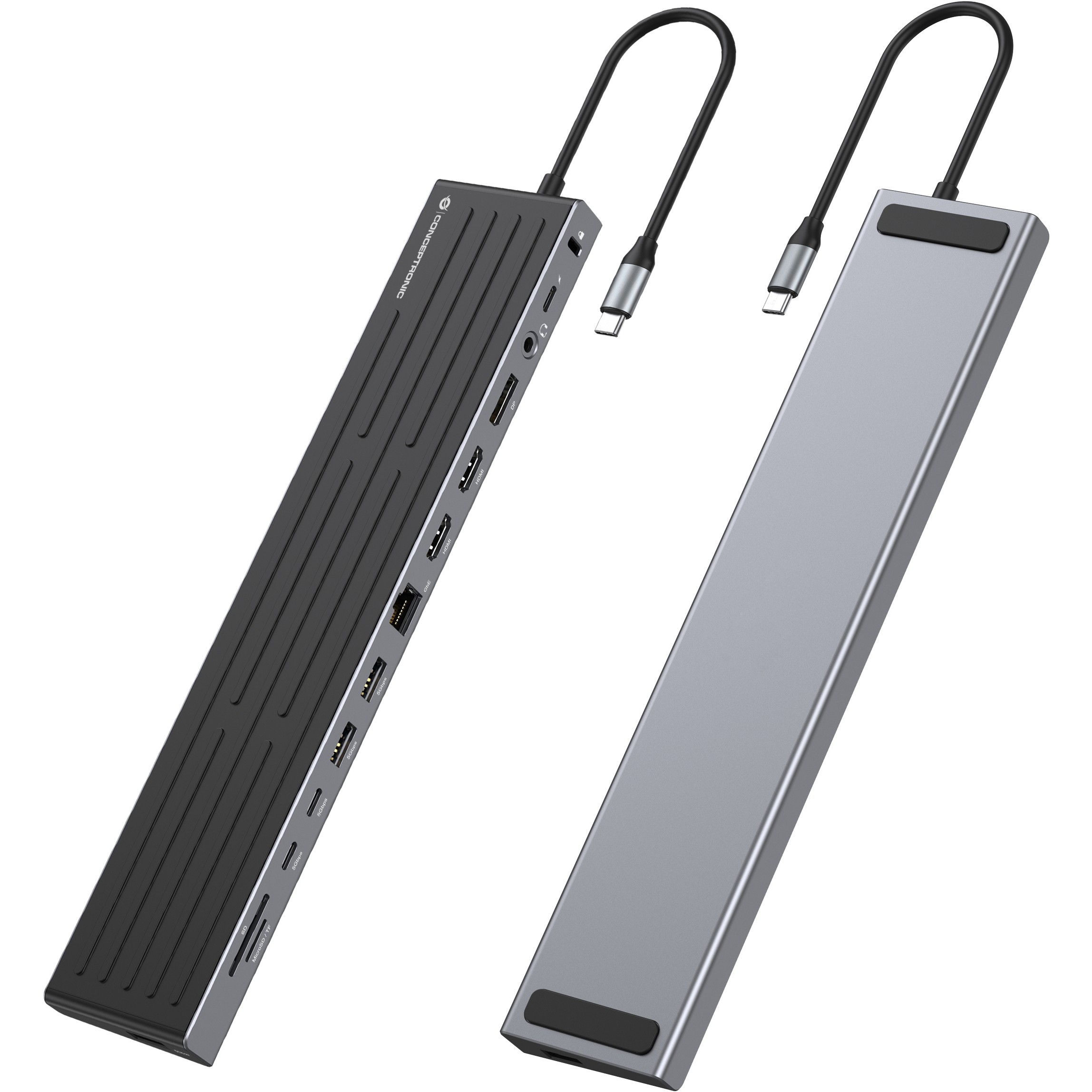 Dock CONCEPTRONIC 14-1 USB-C->2xHDMI/DP/2xUSB-C/+ 18cm sw-2