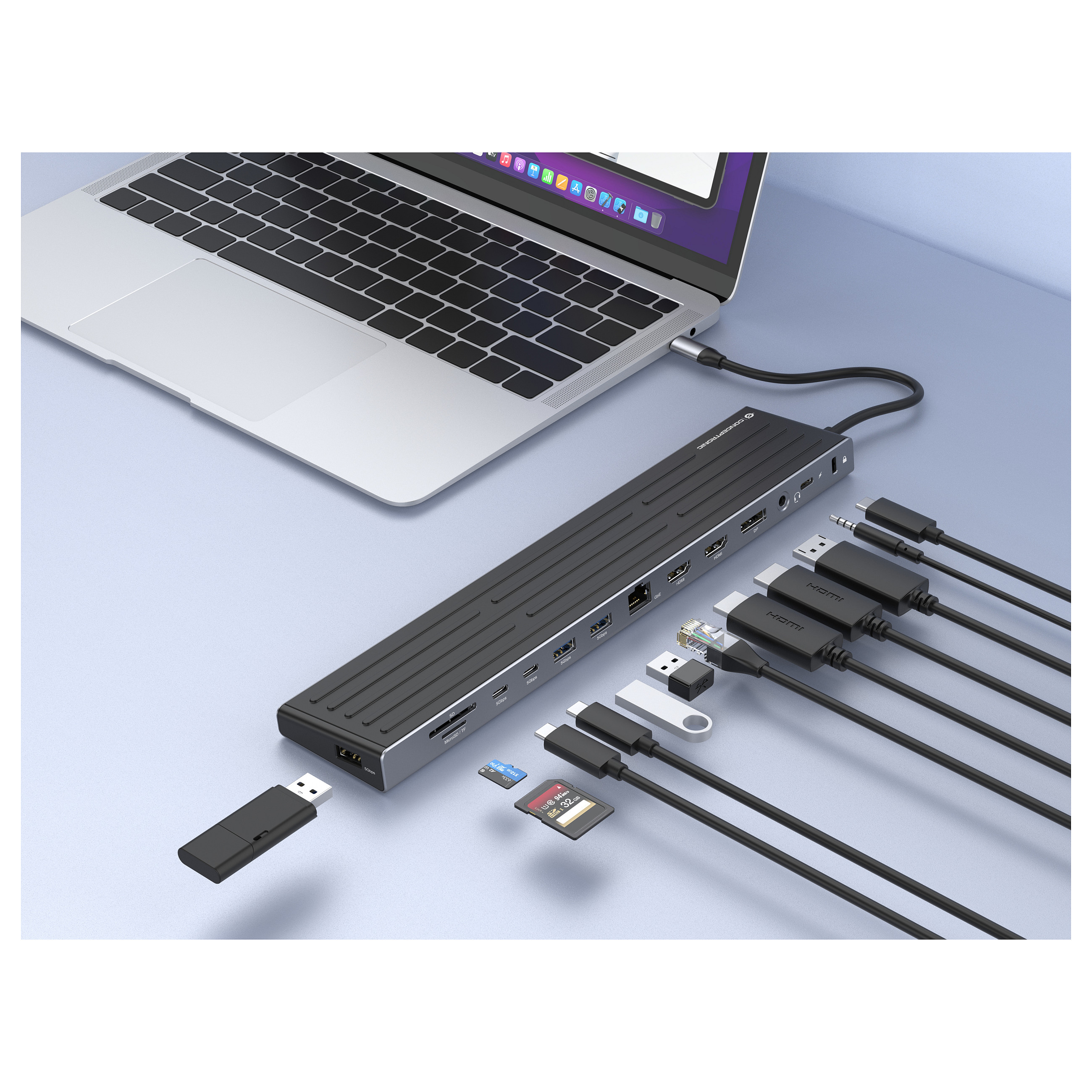Dock CONCEPTRONIC 14-1 USB-C->2xHDMI/DP/2xUSB-C/+ 18cm sw-5