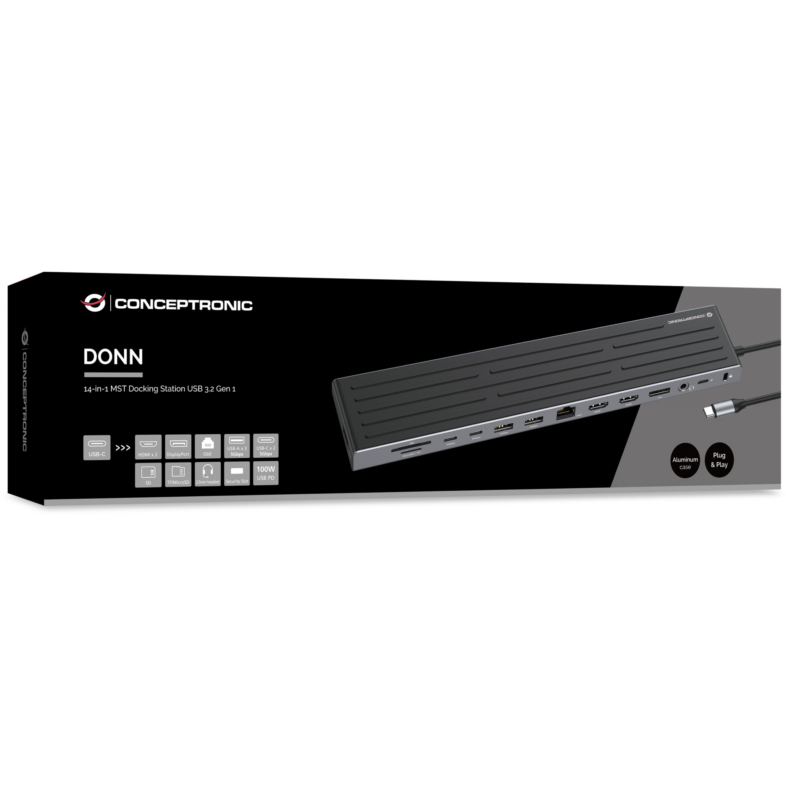 Dock CONCEPTRONIC 14-1 USB-C->2xHDMI/DP/2xUSB-C/+ 18cm sw-3