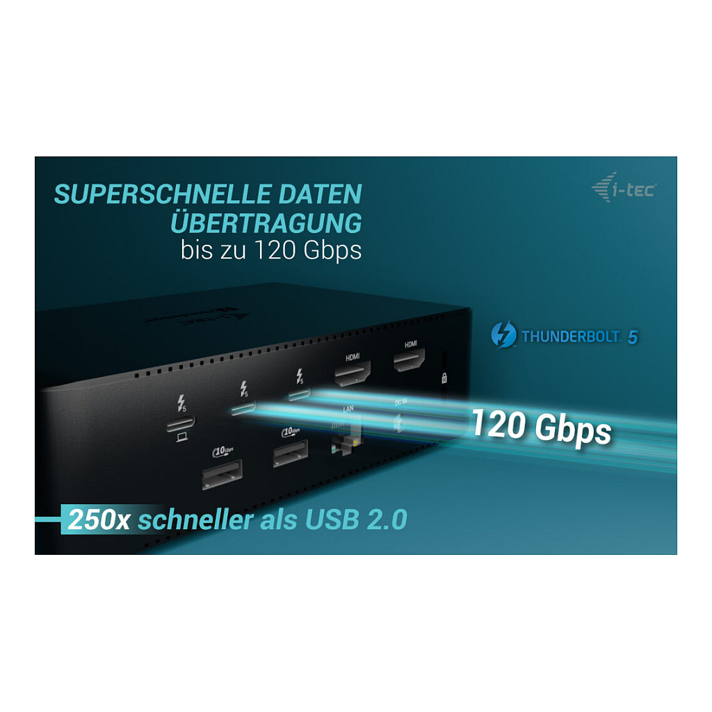 Adapter I-TEC Thunderbolt 5 Quattro Display DS 2xTB5 2xHDMI 1x2.5GLAN 1xAudio/Mic 1xUSB-C Gen2-8