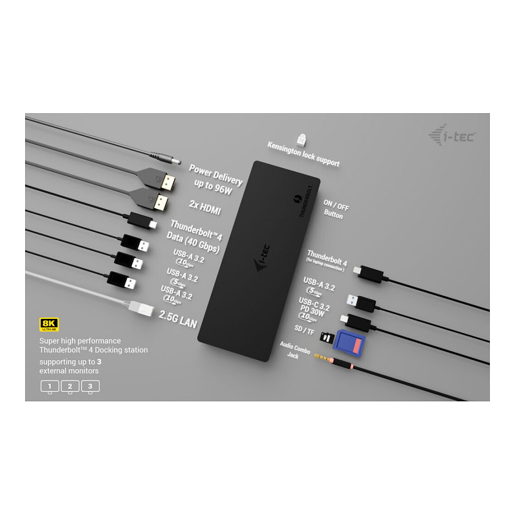 Adapter I-TEC Thunderbolt4 3xDisplay DS 2xHDMI 1xTB3 1x2.5GLAN 1xUSB-C Gen2 2xUSB-A Gen2-9