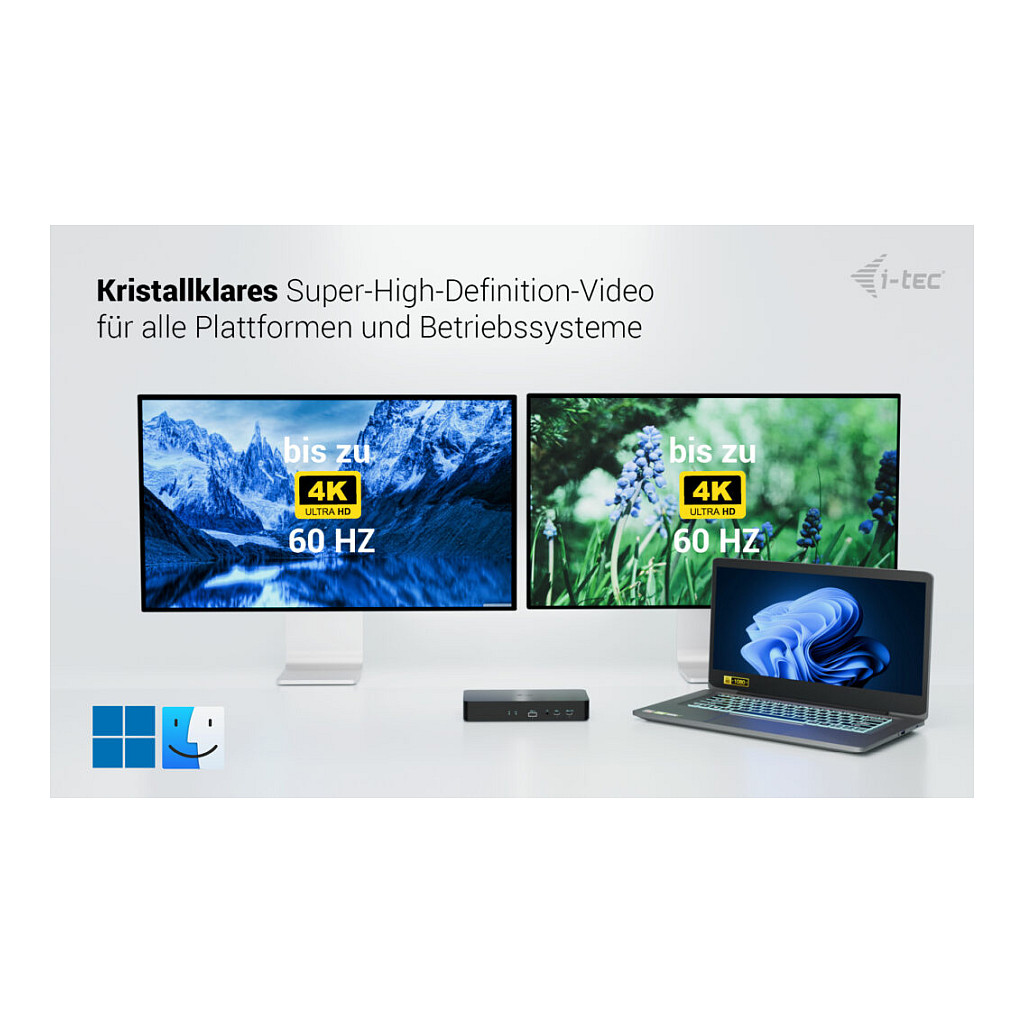 Adapter I-TEC Universal Intelligent Dual Display DS 2xHDMI 2xDP 1xGLAN 2xUSB-C Gen2 3xUSB-A Gen2-3