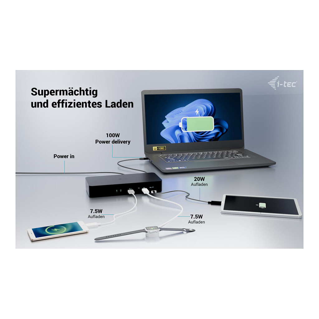 Adapter I-TEC Universal Intelligent Dual Display DS 2xHDMI 2xDP 1xGLAN 2xUSB-C Gen2 3xUSB-A Gen2-5
