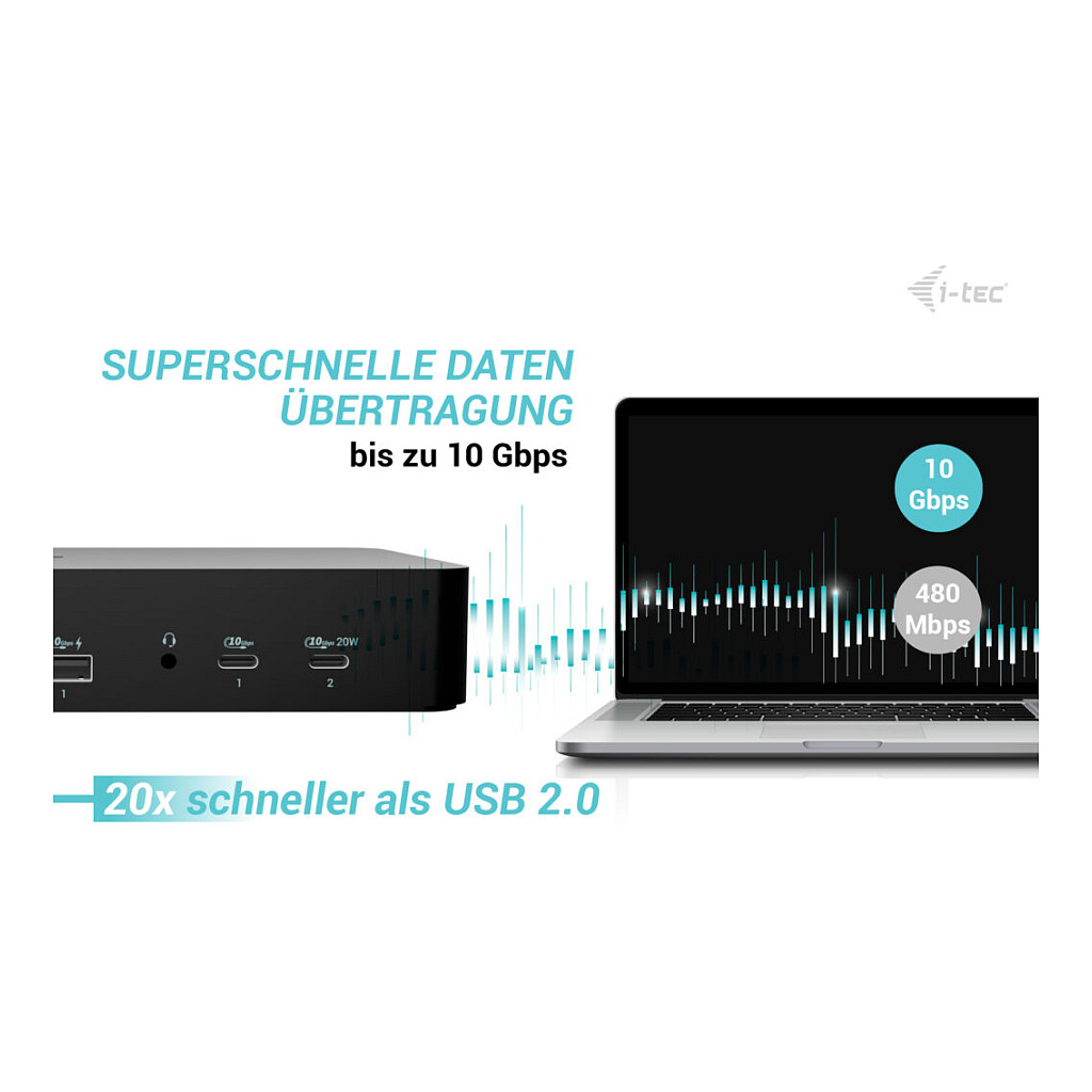 Adapter I-TEC Universal Intelligent Dual Display DS 2xHDMI 2xDP 1xGLAN 2xUSB-C Gen2 3xUSB-A Gen2-6