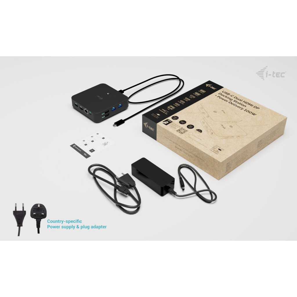 Adapter I-TEC USB-C DS 2 x HDMI 1x DP 1x GLAN 1x USB-C 3.2 3x USB-A 3.2 2x USB 2.0 1x 3.5mm Audio-4