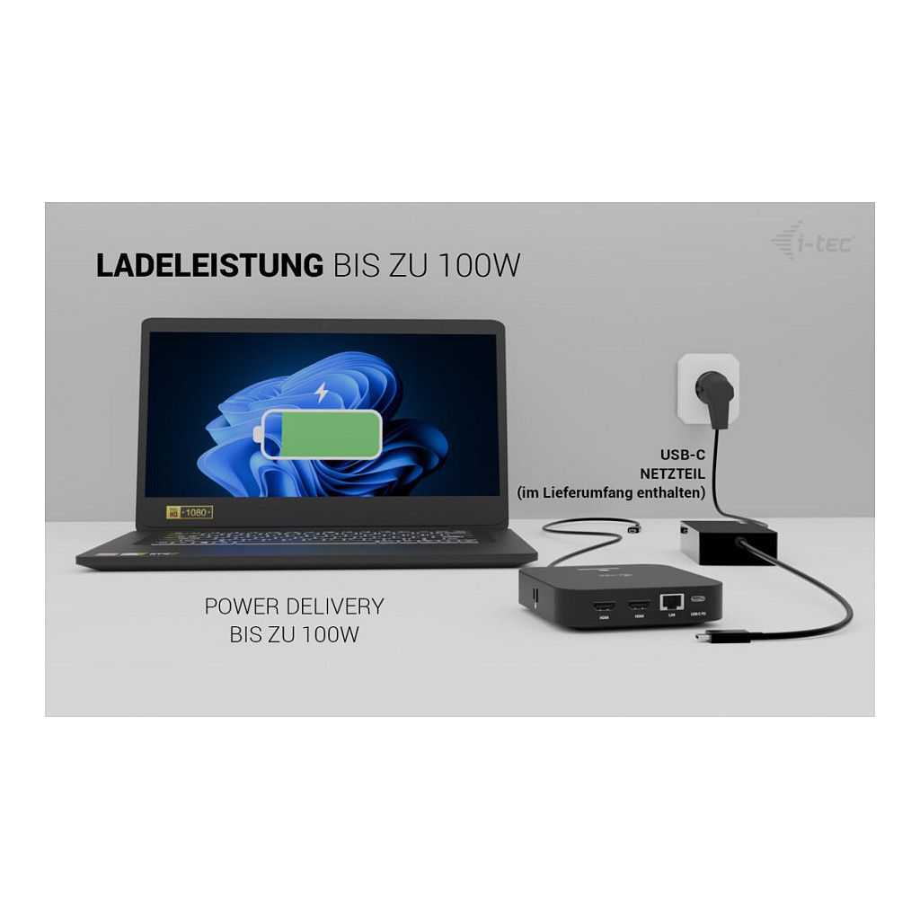 Adapter I-TEC USB-C Dual HDMI DS 2xHDMI 1xGLAN 2xUSB-A 3.2 2xUSB 2.0 1xUSB-C Gen2 1xUSB-C Gen1 k 1x100W USB-C PD+punjač 100W-8