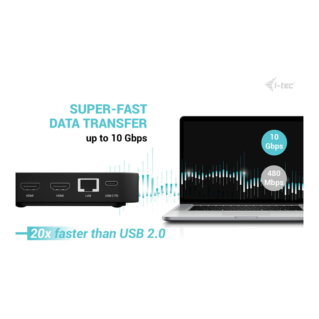 Adapter I-TEC USB-C Dual HDMI DS 2x HDMI 1x GLAN 2x USB-A 3.2 2x USB 2.0 1x USB-C Gen2 1x USB-C-11