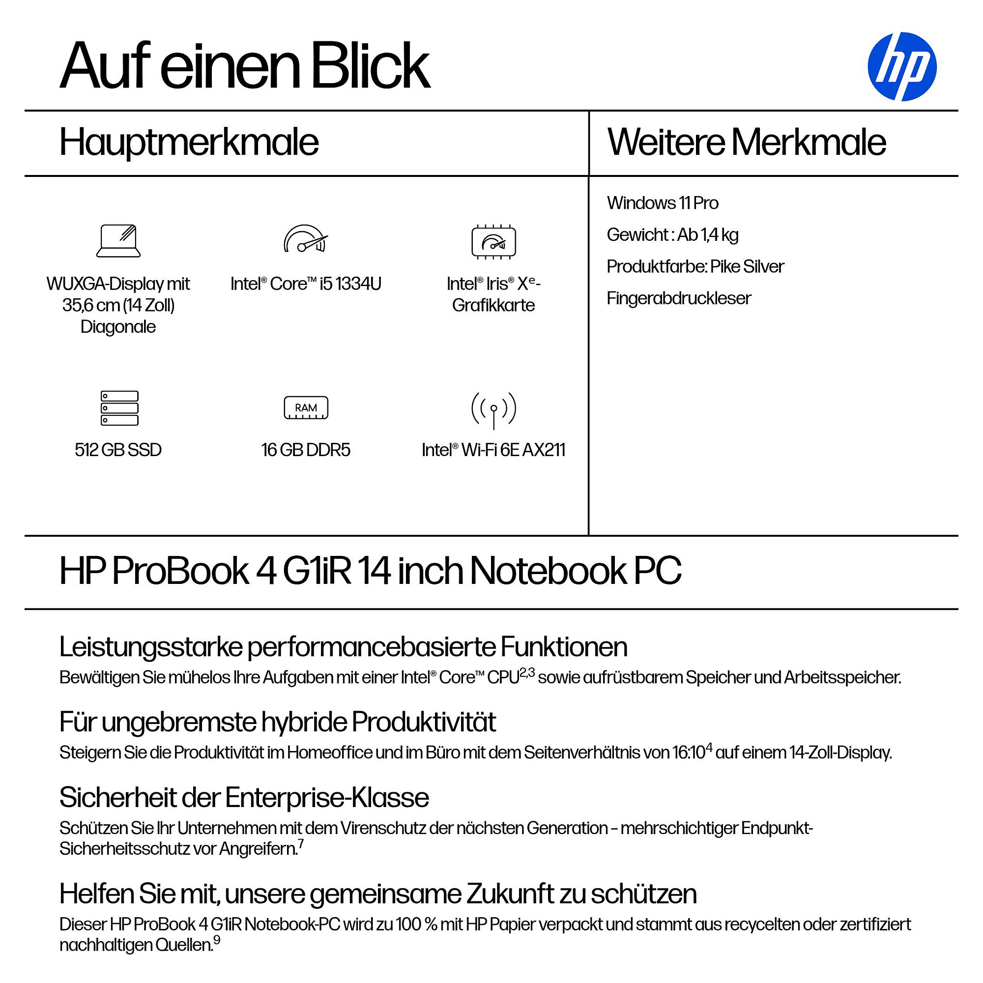 Laptop HP ProBook 4 G1iR 14 (14 inča, WUXGA, Intel Core i5-1334U, 16GB RAM, 512GB SSD, Windows 11 Pro, njemačka tipkovnica) – internacionalna non HR tipkovnica-13