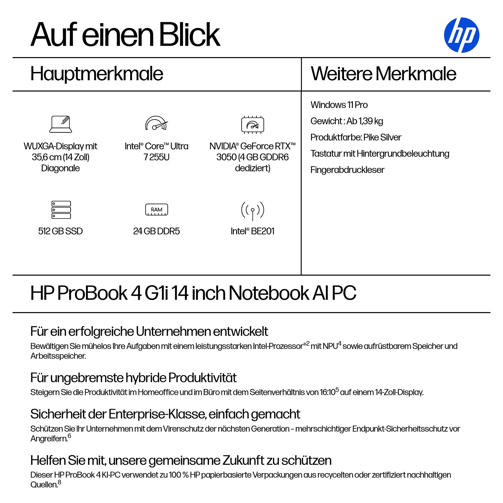 Laptop HP ProBook 4 G1i 14 (14" WUXGA, Intel Core Ultra 7 255U, 24GB RAM, 512GB SSD, Windows 11 Pro, njemačka tipkovnica) – internacionalna non HR tipkovnica-10