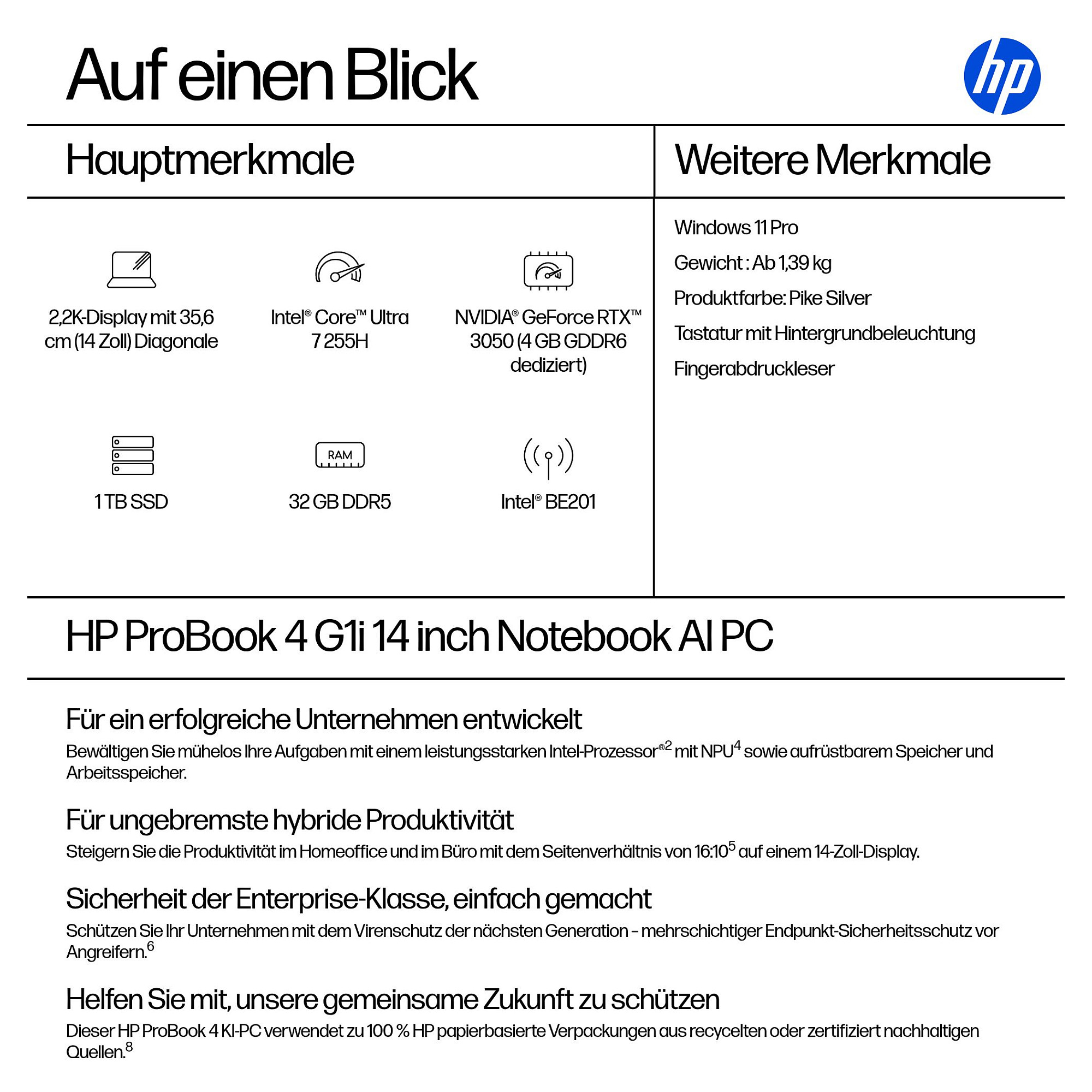 Laptop HP ProBook 4 G1i 14 (14" 2.2K, Intel Core Ultra 7, 32GB RAM, 1TB SSD, Windows 11 Pro, njemačka tipkovnica) – internacionalna non HR tipkovnica-12