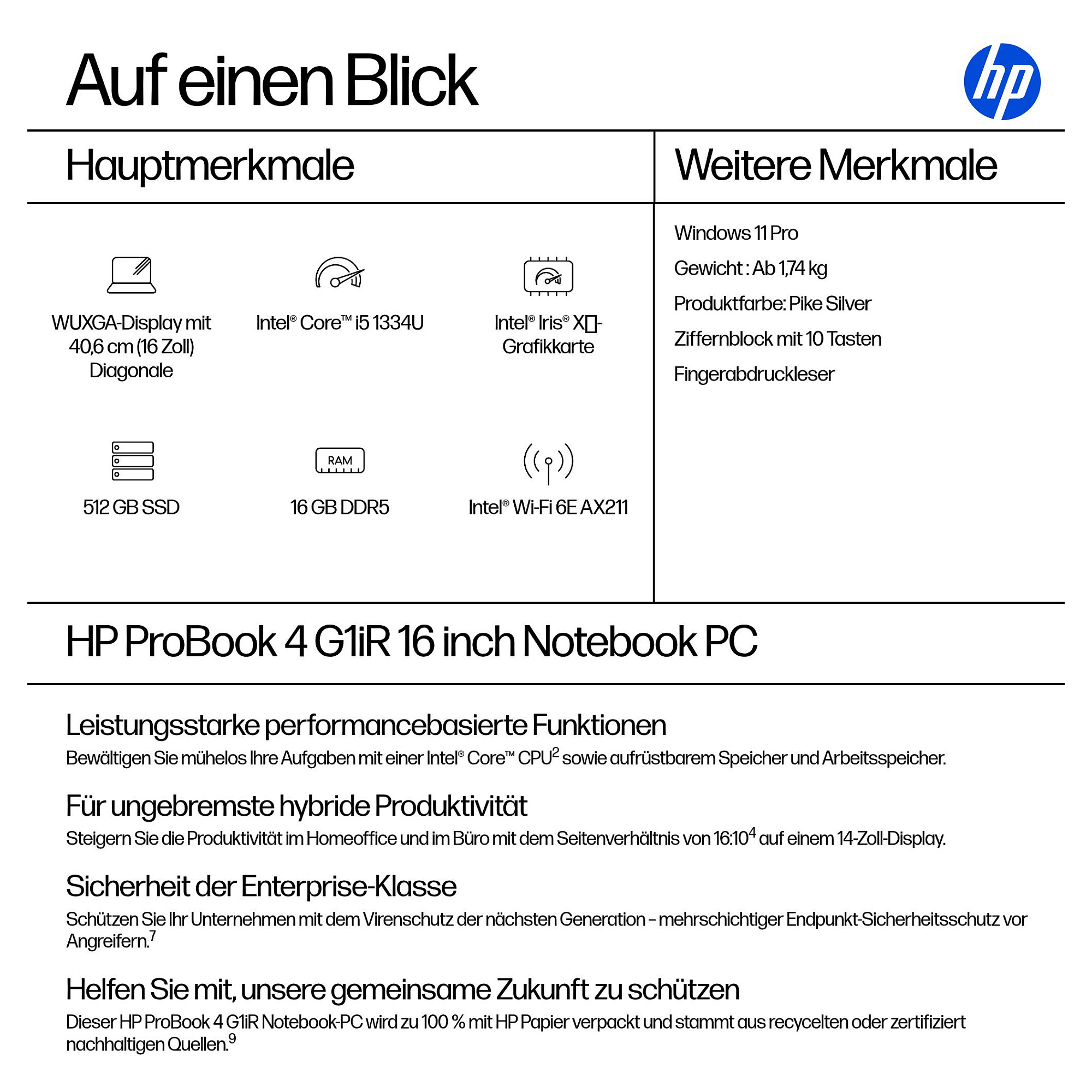 Laptop HP ProBook 4 G1iR (40.64 cm, WUXGA, Intel Core i5-1334U, 16GB RAM, 512GB SSD, Windows 11 Pro, njemačka tipkovnica) – internacionalna non HR tipkovnica-13