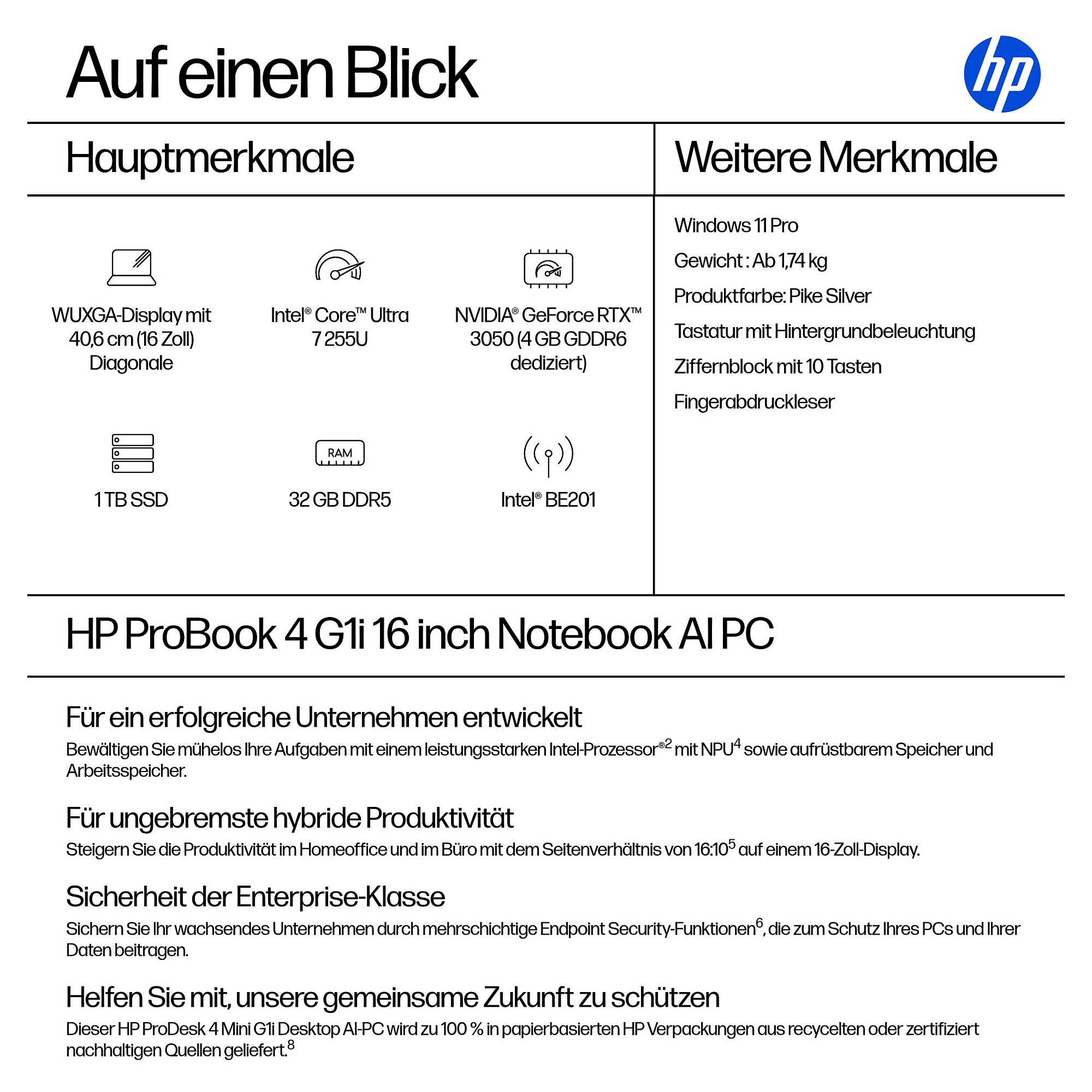 Laptop HP ProBook 4 G1i (40.64 cm, WUXGA, Intel Core Ultra 7 255U, 32GB RAM, 1TB SSD, Windows 11 Pro, njemačka tipkovnica) – internacionalna non HR tipkovnica-14
