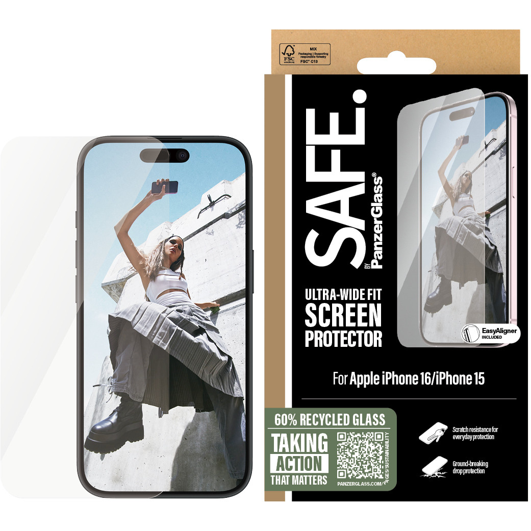 Zaštitno staklo PANZERGLASS SAFE. za iPhone 16/15 (ultra-wide fit)-1