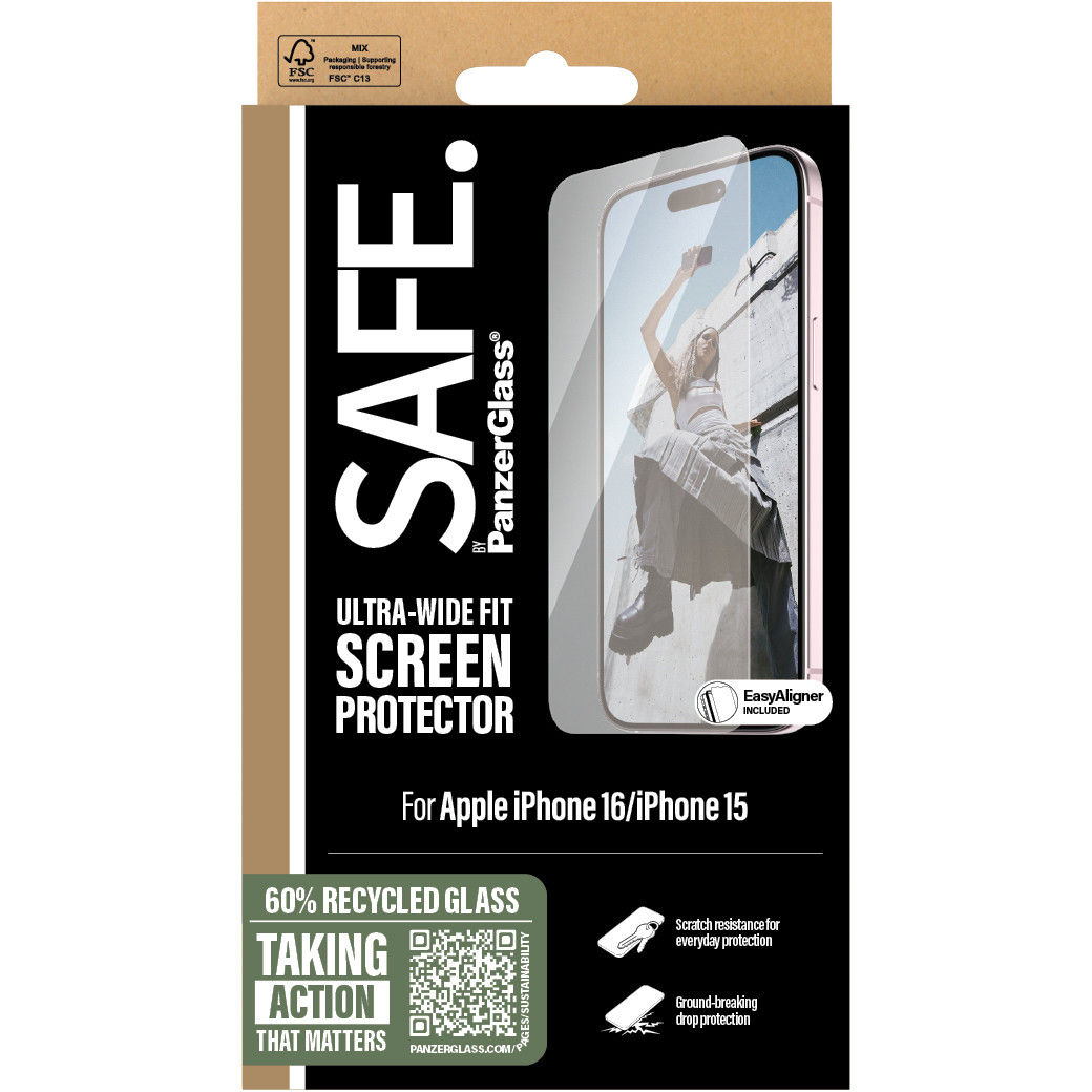 Zaštitno staklo PANZERGLASS SAFE. za iPhone 16/15 (ultra-wide fit)-2