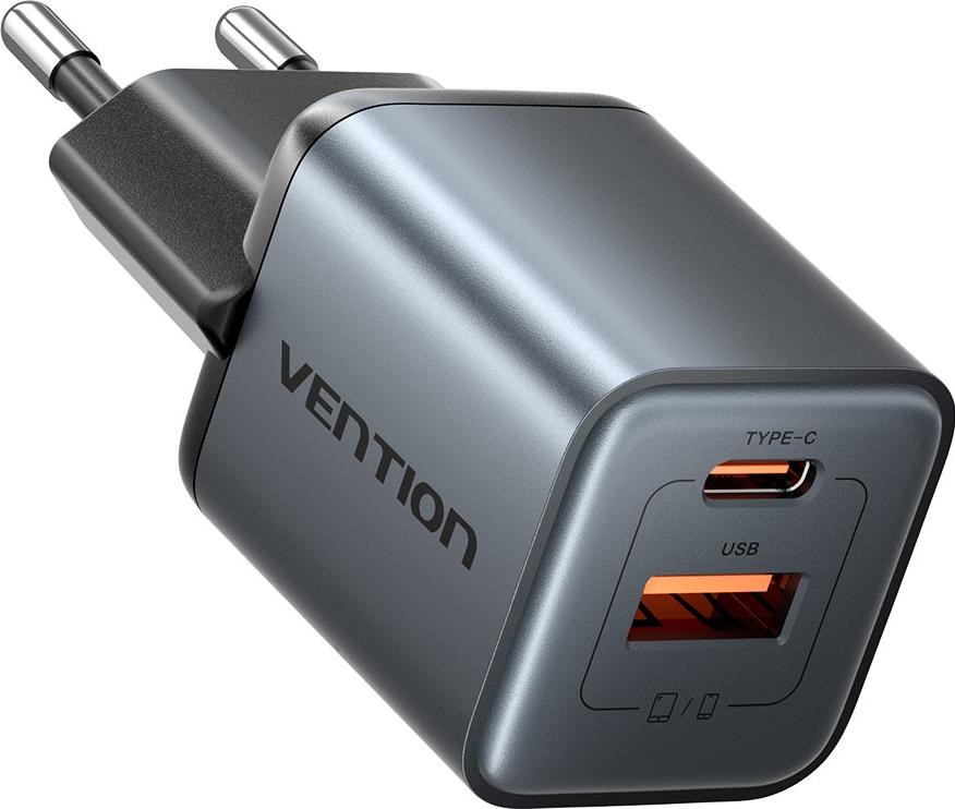 Punjač VENTION 30W GaN 1x USB-A 1x USB-C crna boja-1
