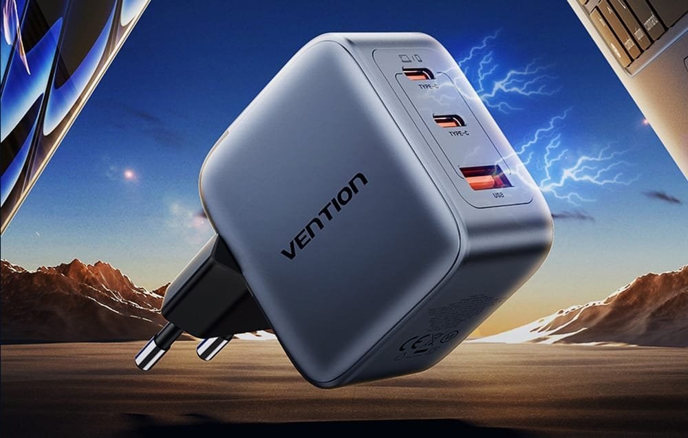 Punjač VENTION 70W GaN PD 1x USB-A 2x USB-C crna boja-4