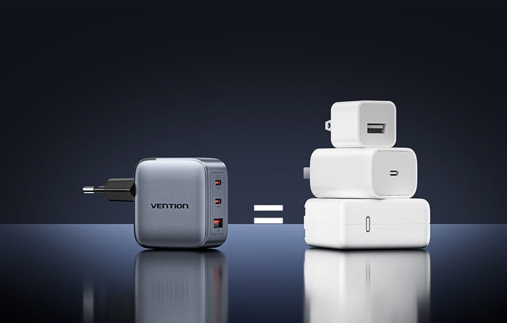 Punjač VENTION 70W GaN PD 1x USB-A 2x USB-C crna boja-2