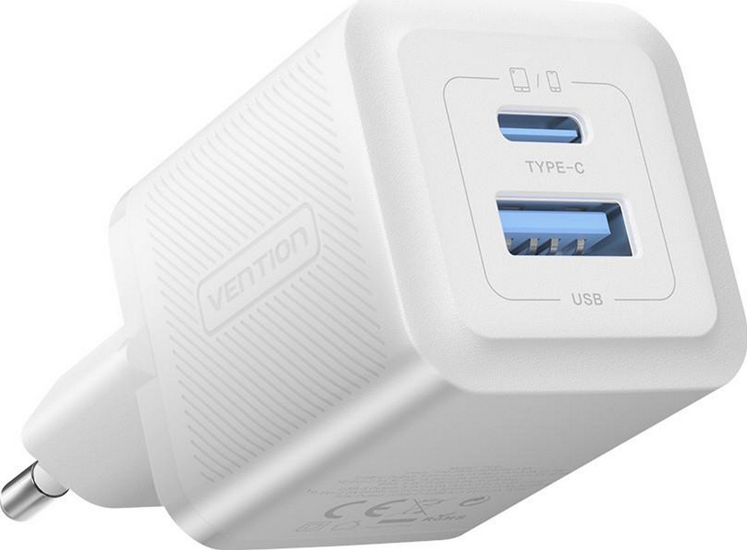 Punjač VENTION 1x USB-A 1x USB-C GaN 30W bijeli-1