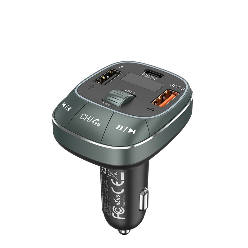 Punjač VENTION 3-Port USB (C + A + A) Car punjač with FM Transmitter (30W/18W/5W) crna boja