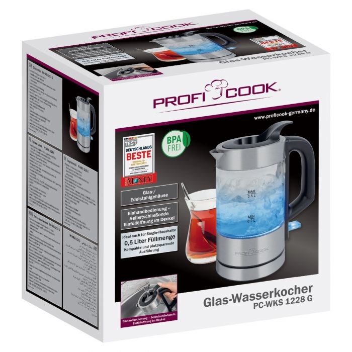 Kettle PROFICOOK PC-WKS 1228 G 0.5 L 1100 W nehrđajući čelik, proziran-4