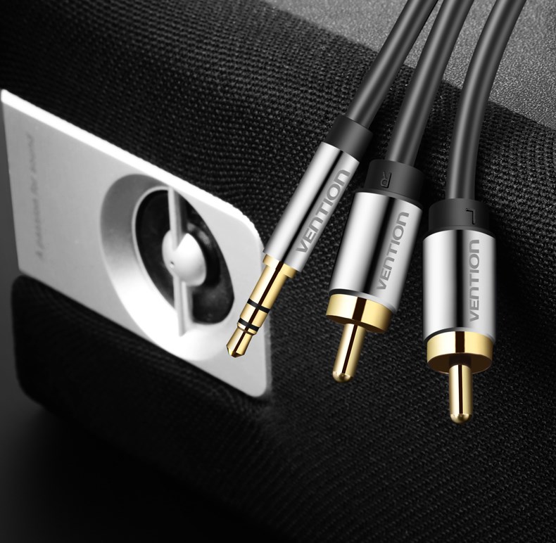 Kabel VENTION 3.5mm Muški na 2RCA Muški Audio 3M Crni Metalni Tip-1