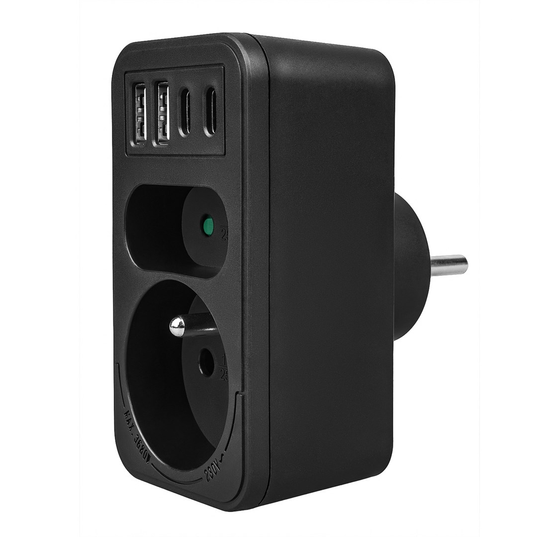 Utičnica Maclean MCE249 F/B splitter s 2 utičnice + 4xUSB (2xUSB A, 2xUSB C PD 20W)-12