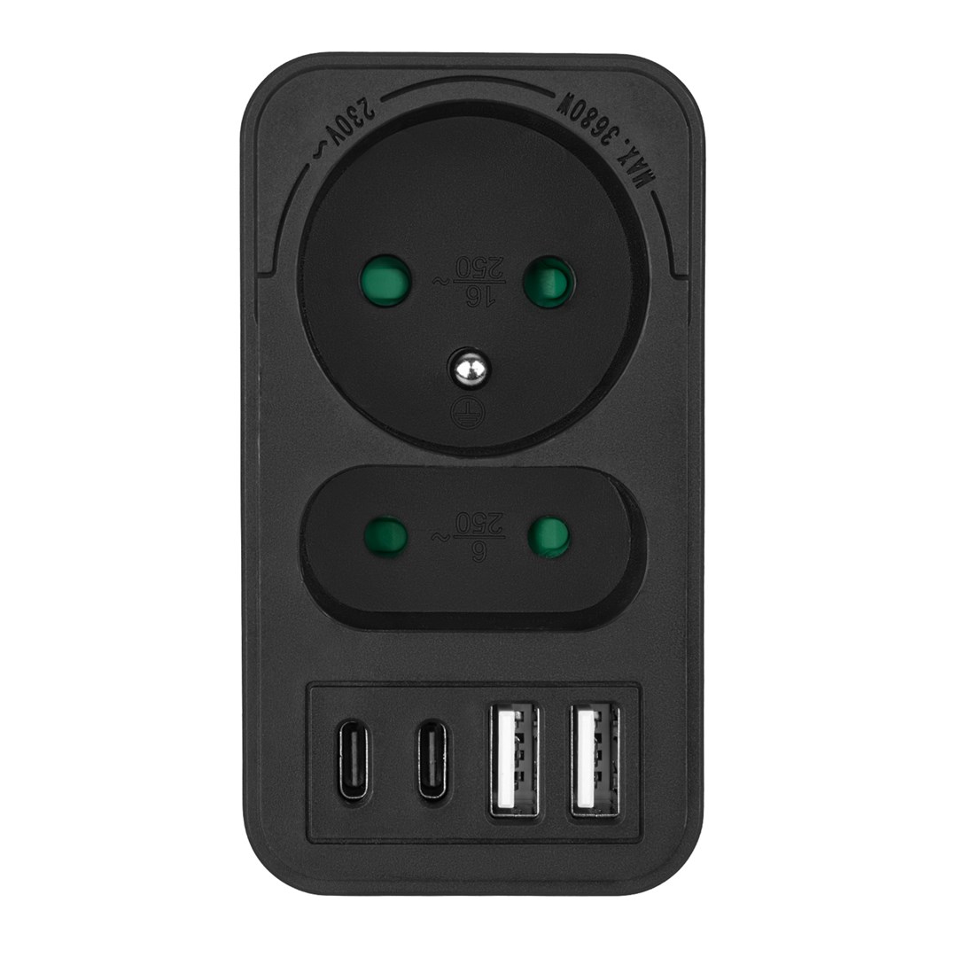Utičnica Maclean MCE249 F/B splitter s 2 utičnice + 4xUSB (2xUSB A, 2xUSB C PD 20W)-9