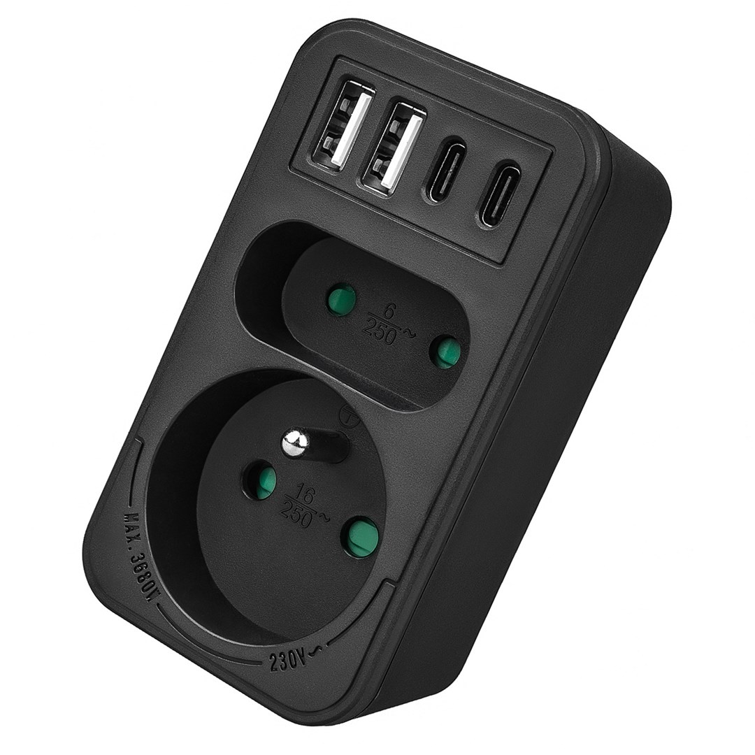 Utičnica Maclean MCE249 F/B splitter s 2 utičnice + 4xUSB (2xUSB A, 2xUSB C PD 20W)-11