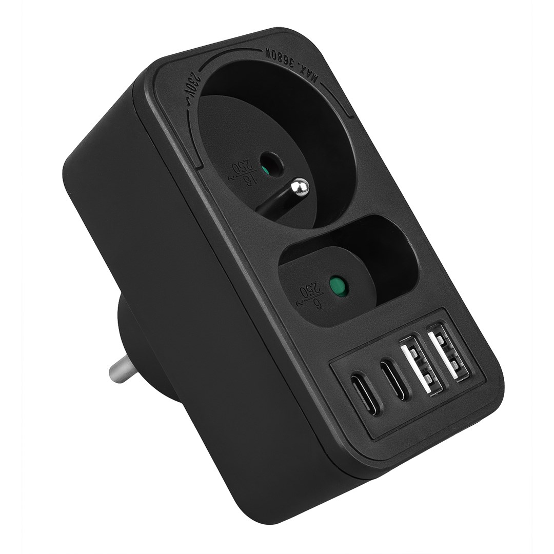 Utičnica Maclean MCE249 F/B splitter s 2 utičnice + 4xUSB (2xUSB A, 2xUSB C PD 20W)-6