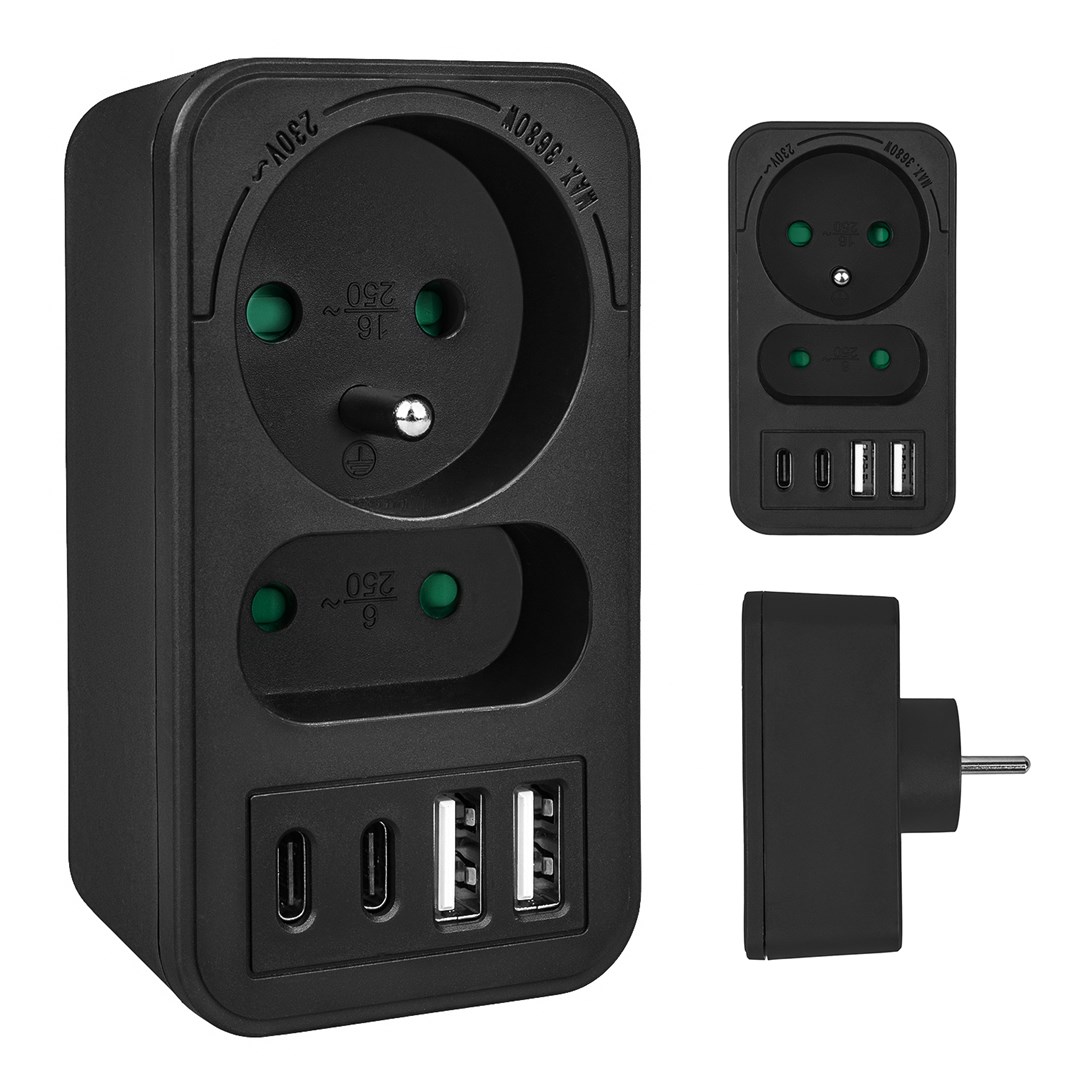 Utičnica Maclean MCE249 F/B splitter s 2 utičnice + 4xUSB (2xUSB A, 2xUSB C PD 20W)-7