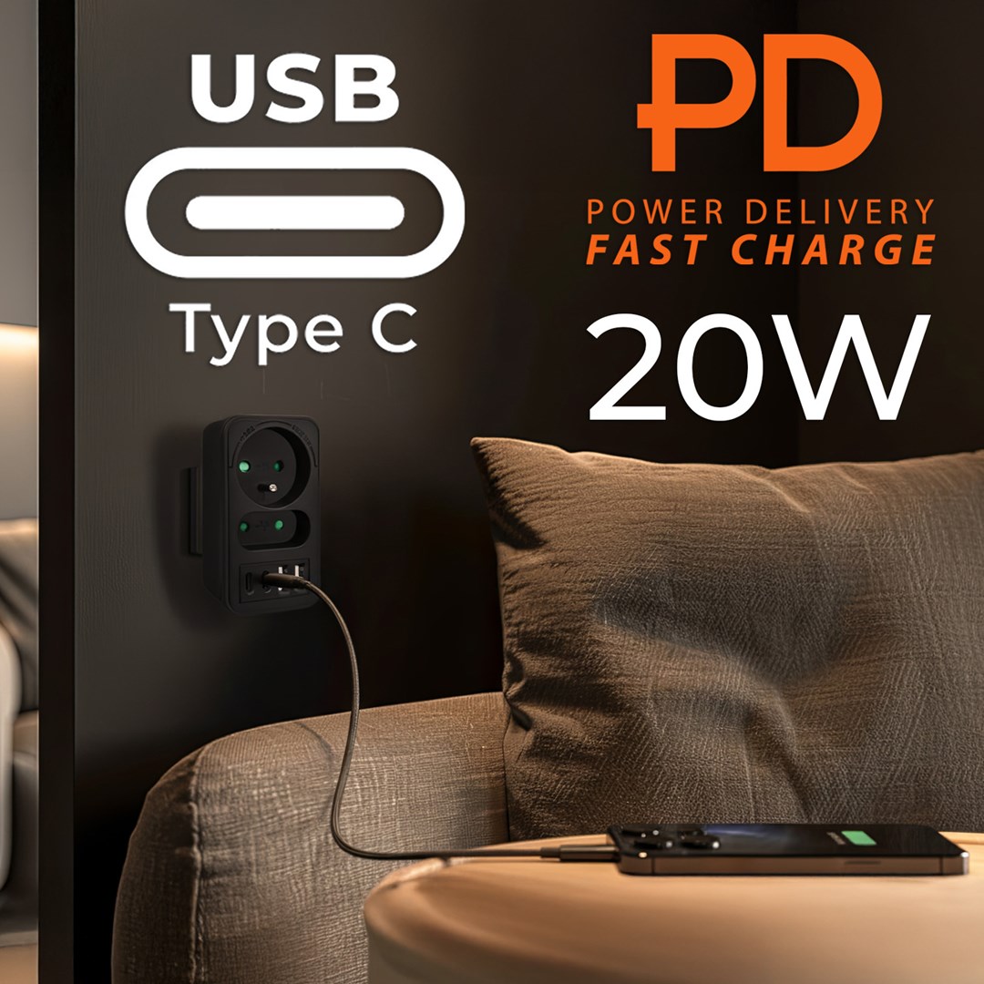 Utičnica Maclean MCE249 F/B splitter s 2 utičnice + 4xUSB (2xUSB A, 2xUSB C PD 20W)-3