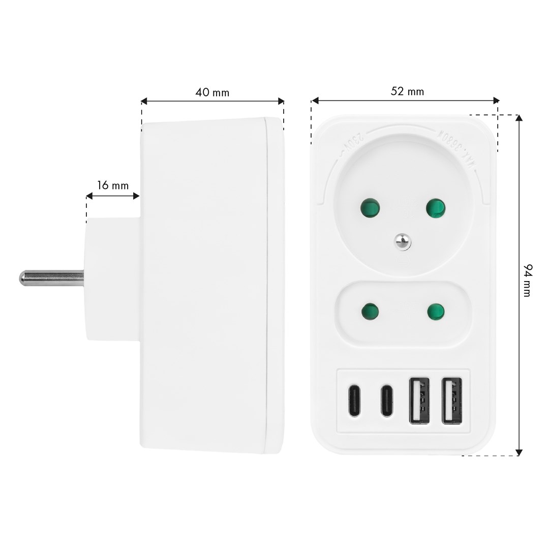 Utičnica Current socket x2 + 4xUSB MACLEAN MCE249 F/W (2 utičnice, 4 USB priključka)-11