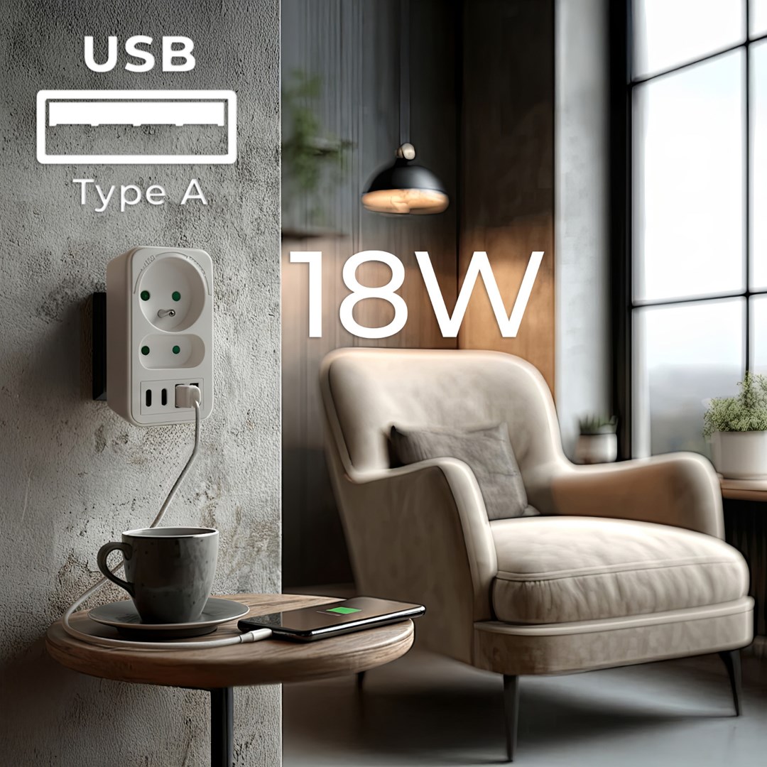 Utičnica Current socket x2 + 4xUSB MACLEAN MCE249 F/W (2 utičnice, 4 USB priključka)-9