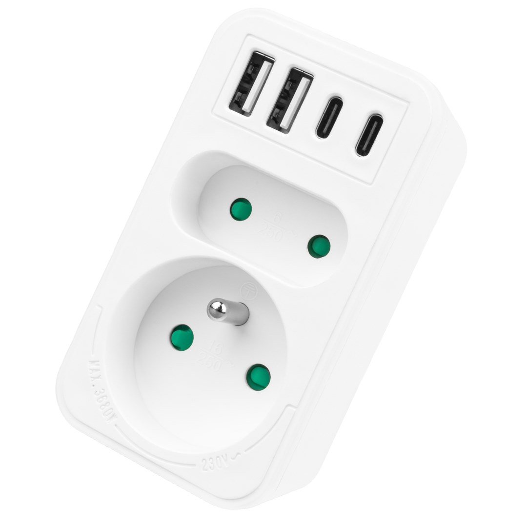 Utičnica Current socket x2 + 4xUSB MACLEAN MCE249 F/W (2 utičnice, 4 USB priključka)-5