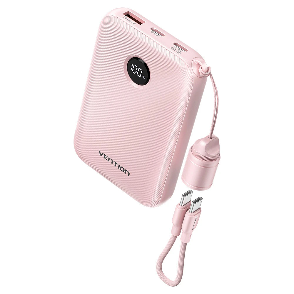 Powerbank VENTION 10000mAh 2 x USB-C 1x USB-A s prikazom 22,5W ružičasti-1