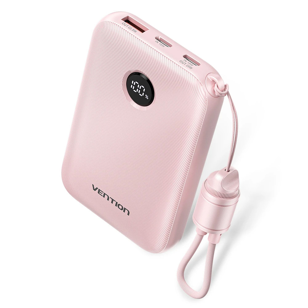 Powerbank VENTION 10000mAh 2 x USB-C 1x USB-A s prikazom 22,5W ružičasti-0