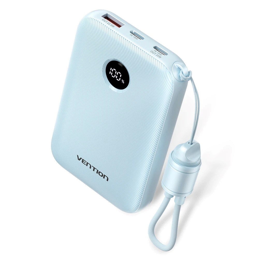 Powerbank VENTION 10000mAh 2 x USB-C 1x USB-A s prikazom 22,5W plavi