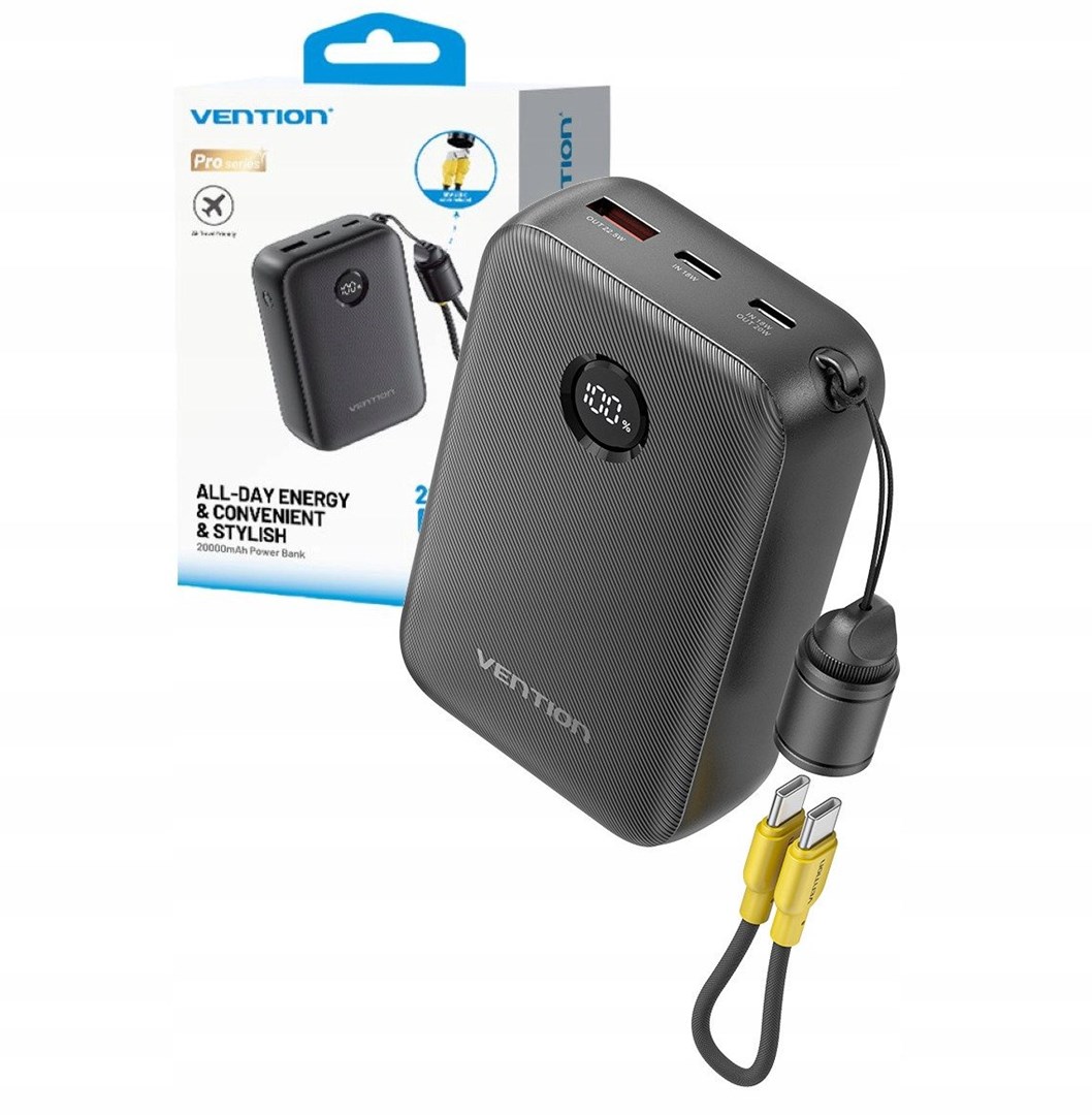 Powerbank VENTION 20000mAh 2 x USB-C 1x USB-A s prikazom 22,5W crna boja-0