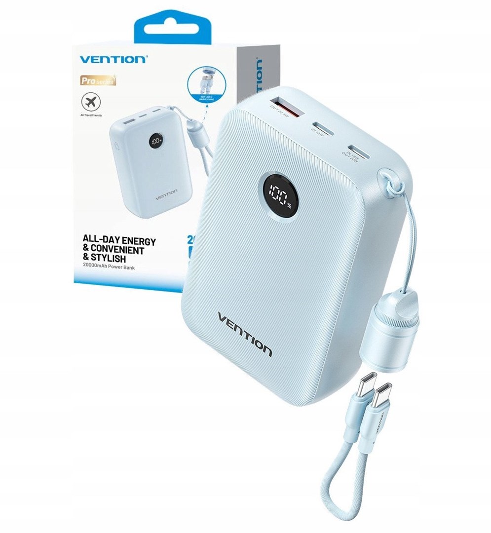 Powerbank VENTION 20000mAh 2 x USB-C 1x USB-A s prikazom 22,5W plavi-0