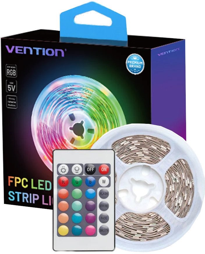 Traka za osvjetljenje VENTION RGB FPC LED s IR daljinskim upravljačem, napajanje USB 5V, 5m