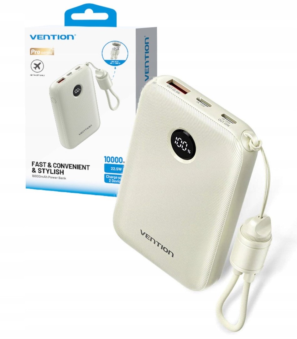 Powerbank VENTION 10000mAh 2 x USB-C 1x USB-A 22,5W bež boja-1